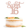Gexolenu 1 Pcs Rose Gold Glitter Double-Sided Happy Sweet 16 Cake Toppers,16Th Cake Topper, Sweet 16 Birthday Cake Party Supplie