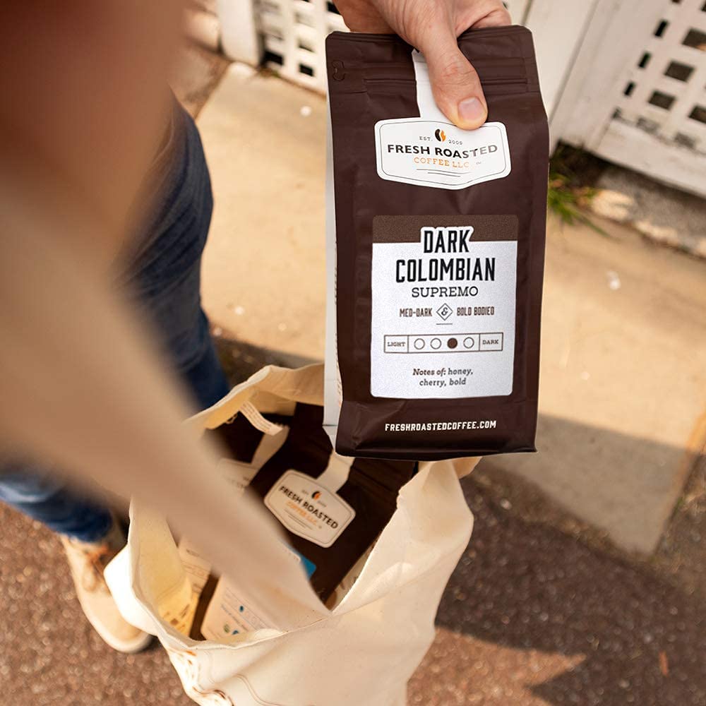 Fresh Roasted Coffee Dark Colombian Supremo Whole Bean 12 oz Med-Dark Roast Kosher