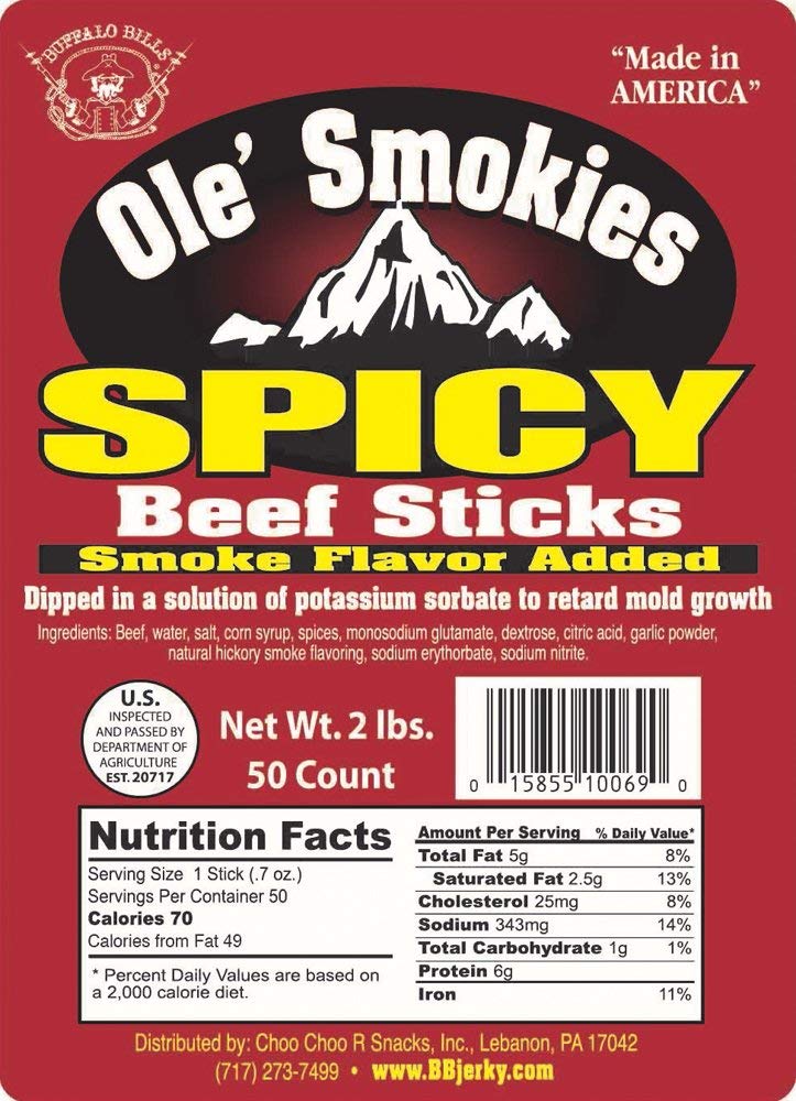 Buffalo Bills Beef Sticks - 2 lb Spicy Ole Smokies Saddlebag (50 Count)