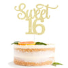 Gexolenu Gold Glitter Sweet 16 Cake Topper, 1 Pcs, Anniversary Decoration