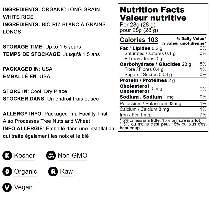 Food To Live Organic Long Grain White Rice, 10 Pounds - Non-Gmo, Vegan, Kosher. Easy To Cook. Stays Separate And Fluffy. Low In