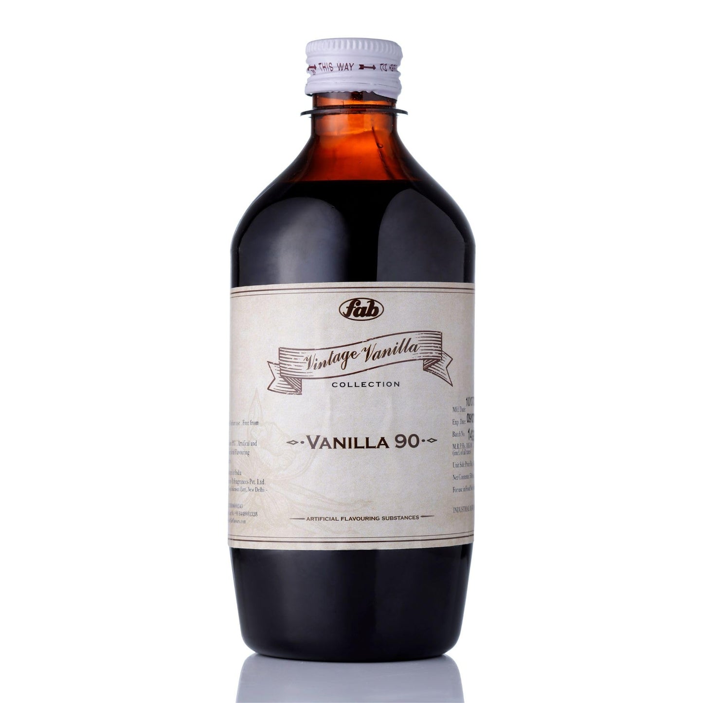 Fab Water Soluble Vanilla 90 Vintage Flavour Essence | For Chocolates Indian Sweets Ice Creams Sauces Desserts Beverages | Vanil