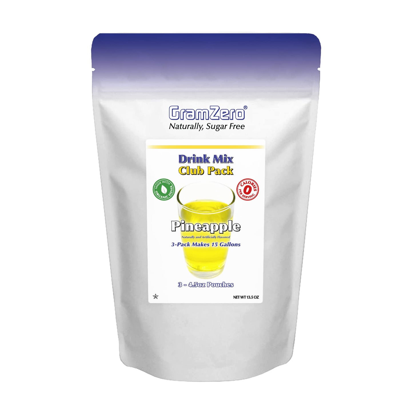 GramZero Pineapple Zero Calorie Sugar Free Drink Mix, Great For Nutrition Club Loaded Teas, Stevia Sweetened