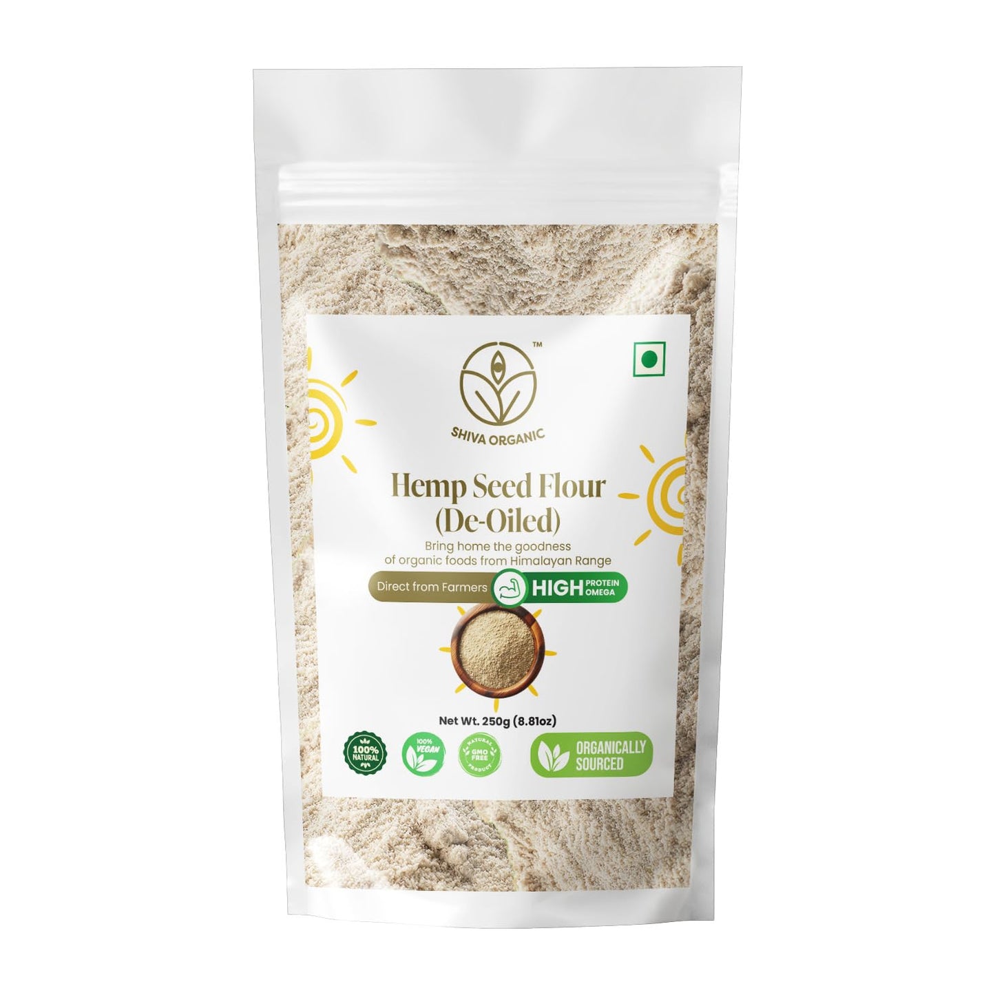 Shiva Organic Hemp Seed Flour, De-Oiled | High-Protein Hemp Flour | Vegan Gluton Free, 250 g (8.81oz)