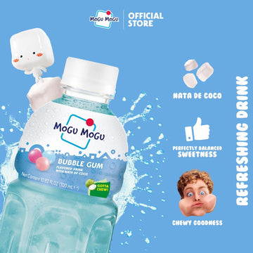Mogu Mogu Drink Bubble Gum (6 Bottles) Delicious Drinks Made With Nata De Coco (Coconut Jelly). Fun Chewable Juice Boxes For Kid