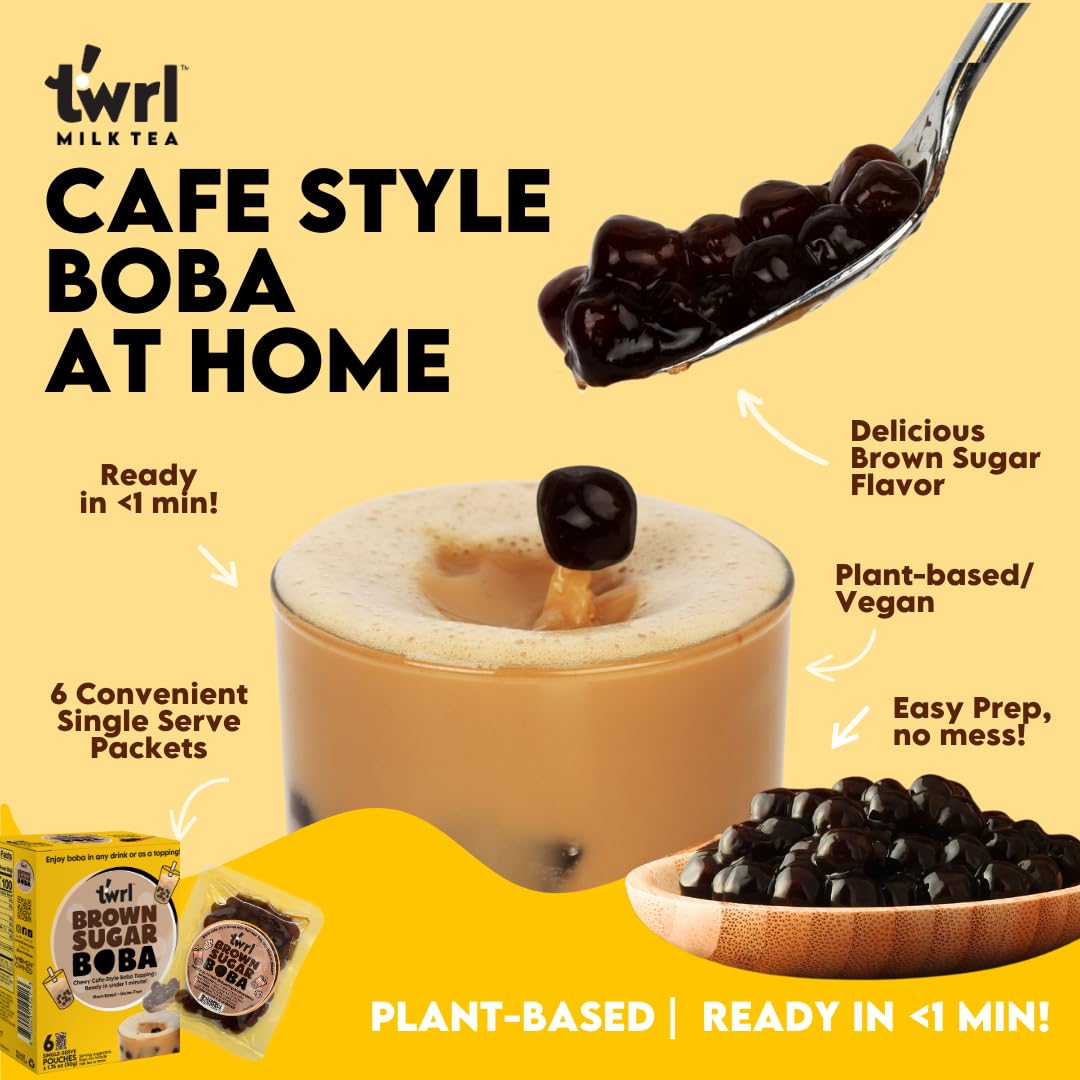Brown Sugar Boba 12 Pack Box - Instant - Ready in less than 1 Minute - Plant-Based