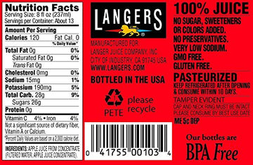 Langers 100% Juice, Apple, 101.4 Ounce (Pack Of 4)