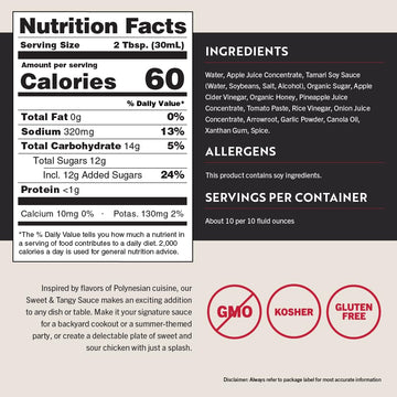 San-J Gluten Free Sweet & Tangy Sauce - Non-GMO - 64 Fl Oz Container