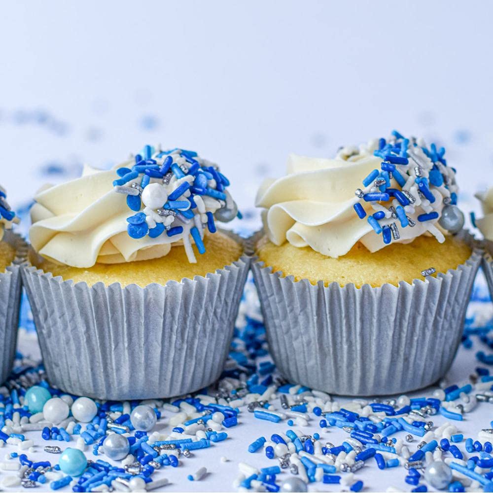Sweets & Boutique Blue Sprinkles for Cake Decorating - 4 Ounce - Blue and White Jimmies and Nonpareils