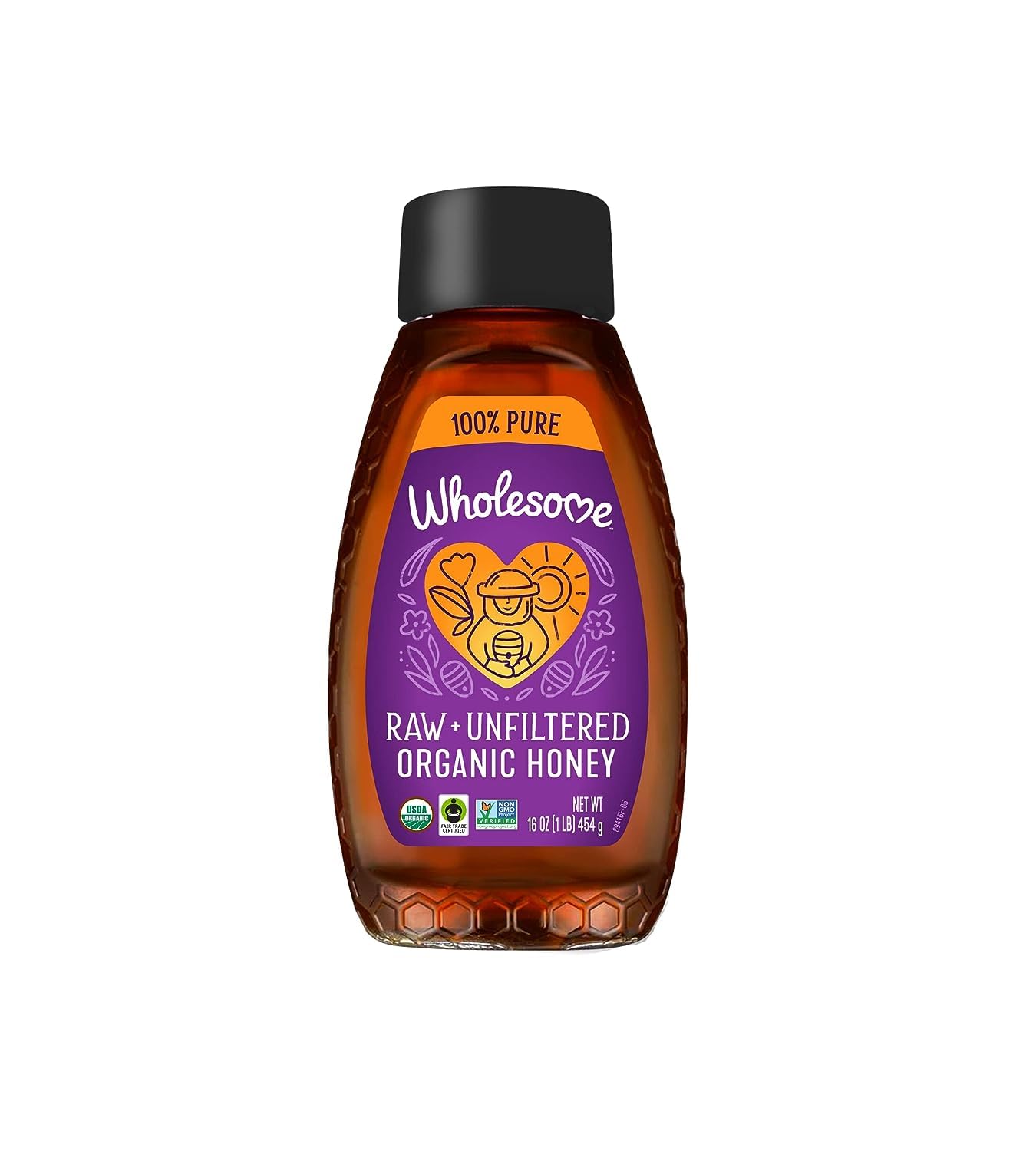 Wholesome Sweeteners 16-Ounce Organic Raw Unfiltered Honey Bottle, 100% Pure, Fair Trade Certified, Non Gmo Project Verified, &