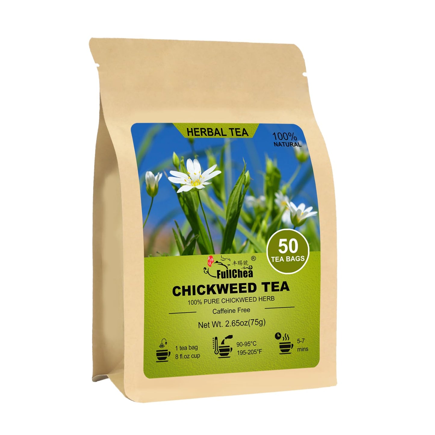 Fullchea - Chickherbal Product Tea 50 Teabags - Top-Grade Natural Chickherbal Product Herb - Non-Gmo - Energy Blend-Free Herbal Tea - Soothe Skin & Support Respiratory Comfort