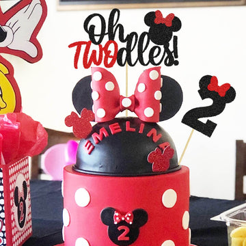 Oh Twodles Red Mouse Cake Topper Mouse Second 2nd Birthday Party Supplies Decorations for Baby Red Girl Bday