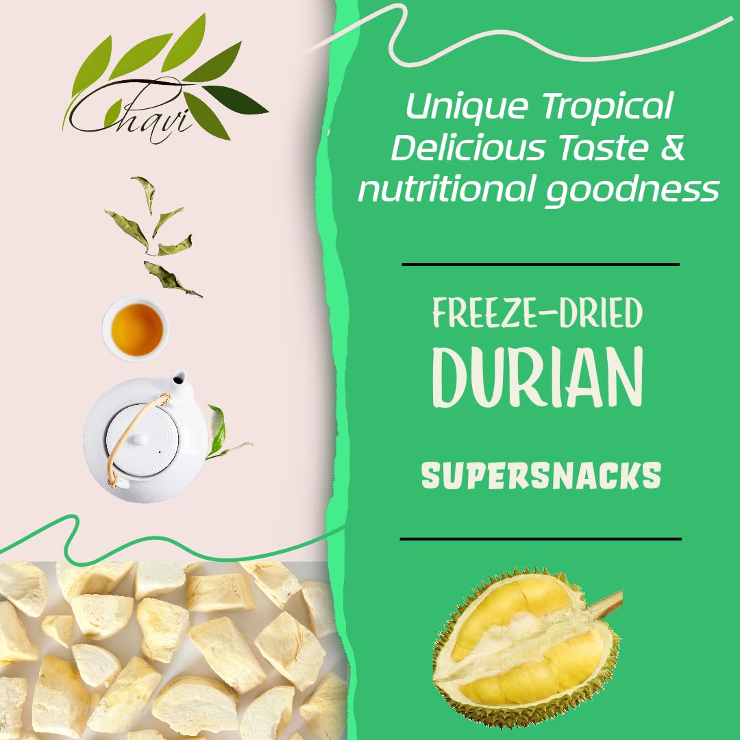 CHAVI Freeze-Dried Durian (King of Fruits) - 2 Oz - Healthy 1 Ingredient Superfood - Family Supersnacks - No Added Sugars or Pre