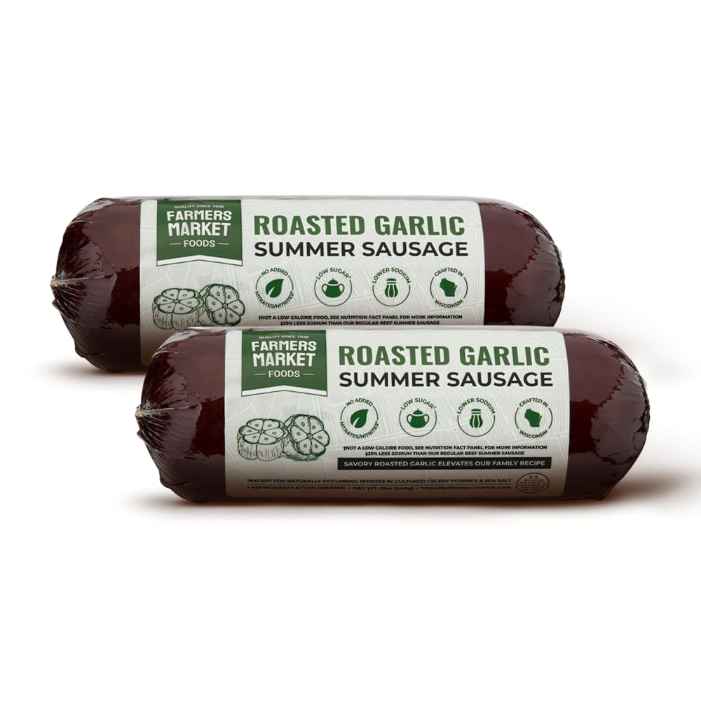 Farmers Market, Gluten Free, Keto, Paleo, Low Sodium, Zero Sugar, Summer Sausage Gift Set, 2-Pack, Roasted Garlic