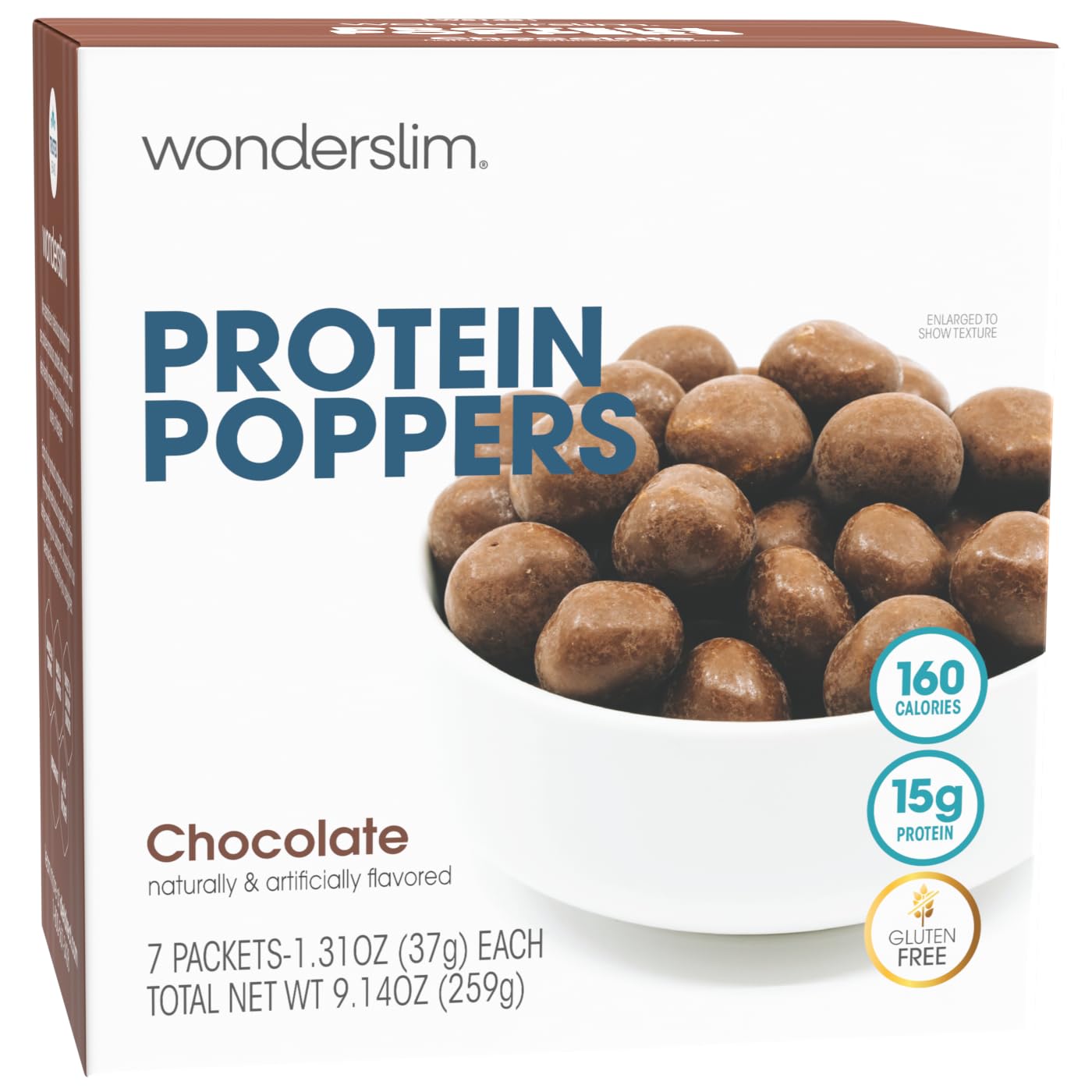 Wonderslim Popper Puff Snacks Chocolate 160 Calories 15G Protein Gluten Free (7Ct)