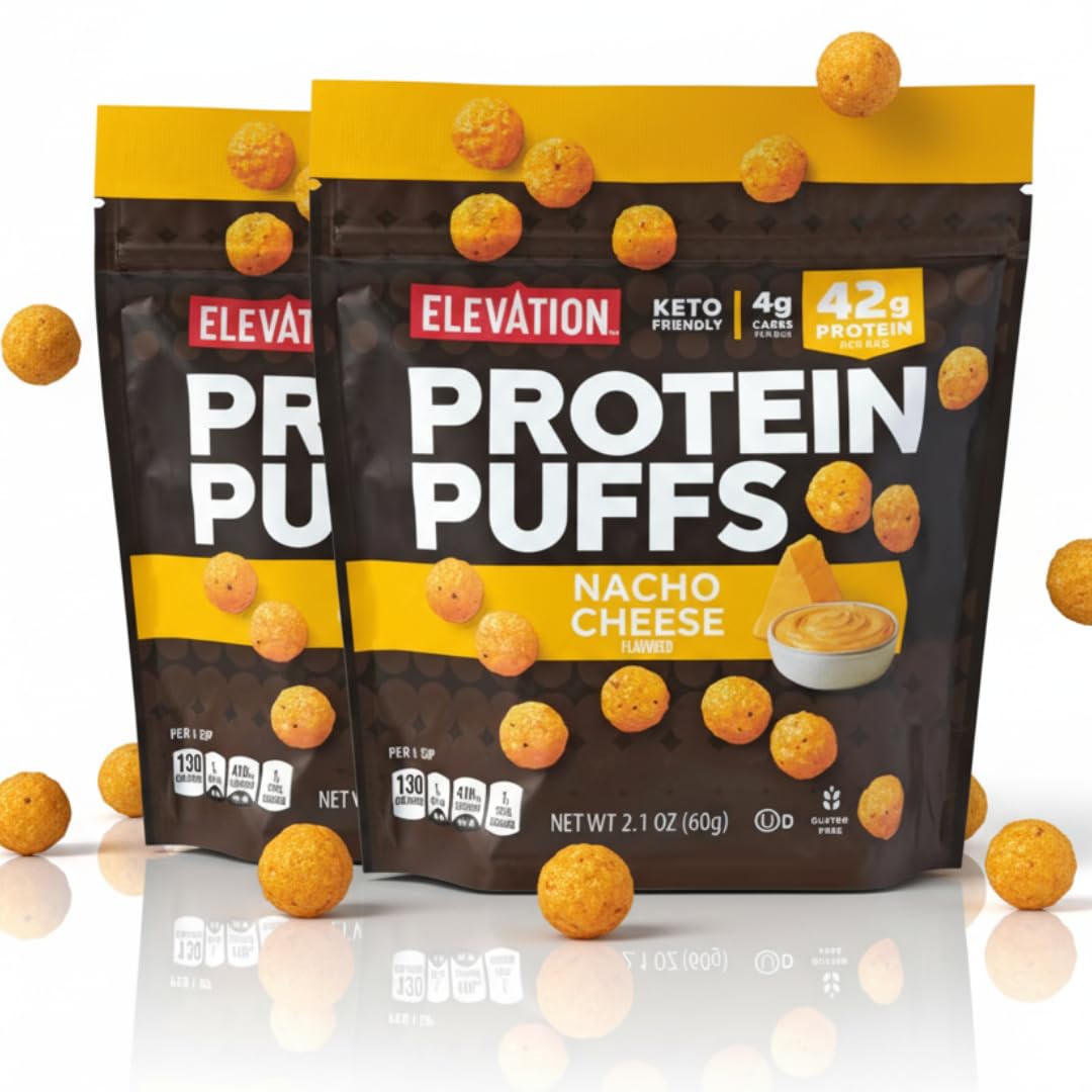 Nacho Cheese Protein Puffs, High Protein Keto Snack, Gluten-Free, Low Carb Crunchy Puffs, 2.1 oz (2 Pack) (Nacho)