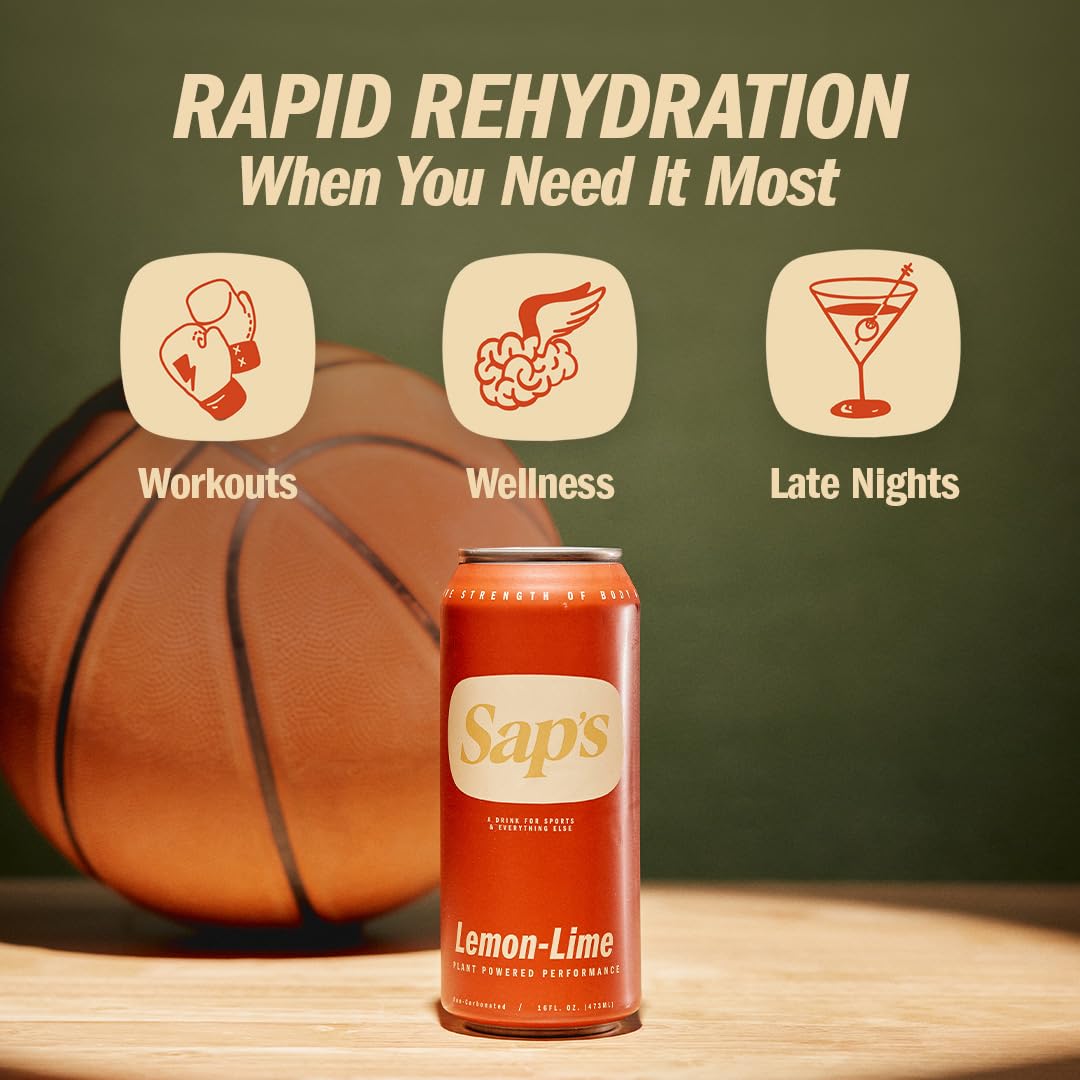 Saps Rapid Rehydration Sports Drink - 12 Cans, Lemon Lime With Electrolytes And Adaptogens For Workouts, Wellness - Zero Artific