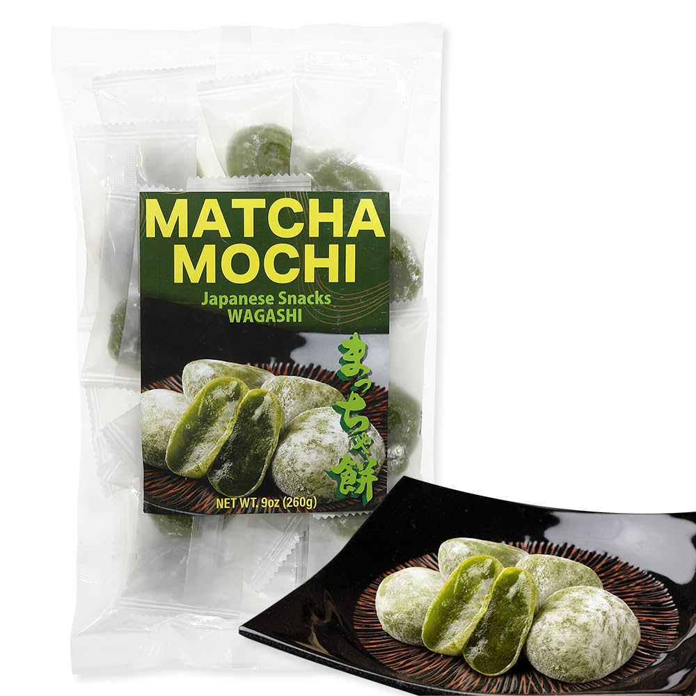 Matcha Mochi Candies - Japanese Green Tea Rice Cake, Authentic Matcha Wagashi, Individually Wrapped, Soft & Chewy Mochi Snack, j