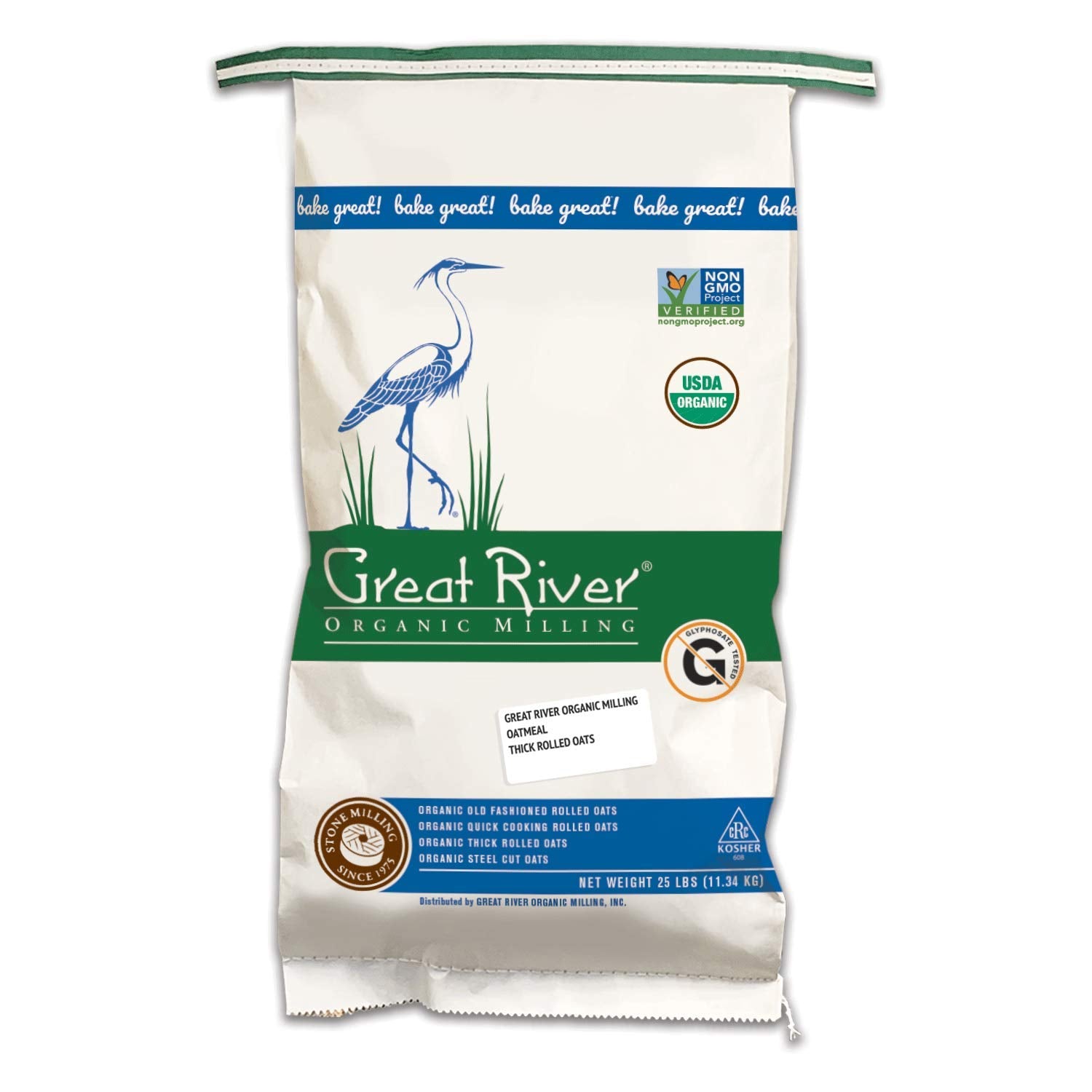 Great River Organic Milling Organic Extra Thick Rolled Oats | Whole Grain, Non-GMO, Kosher Certified | Hearty Texture for Oatmea