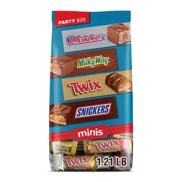 SNICKERS, TWIX, MILKY WAY & 3 MUSKETEERS Minis Milk Chocolate Bars Variety Pack, Party Size, 19.49 Oz Bulk Bag