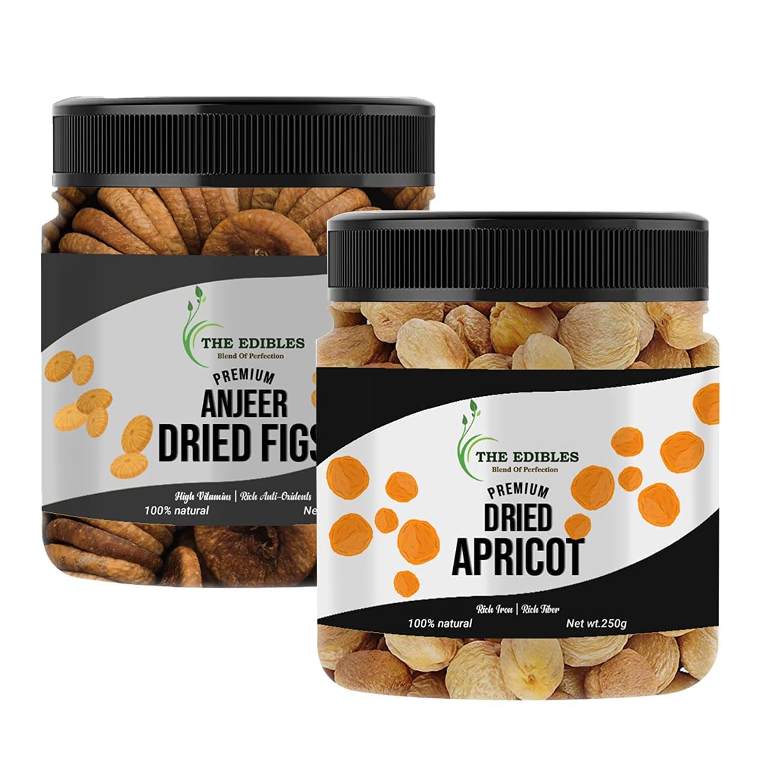 THE EDIBLES Combo Pack of Dried Apricot | Khumani 250 gms & Dried Afghani Figs| Anjeer 250 gms Total 500 Gms_Packing May Vary