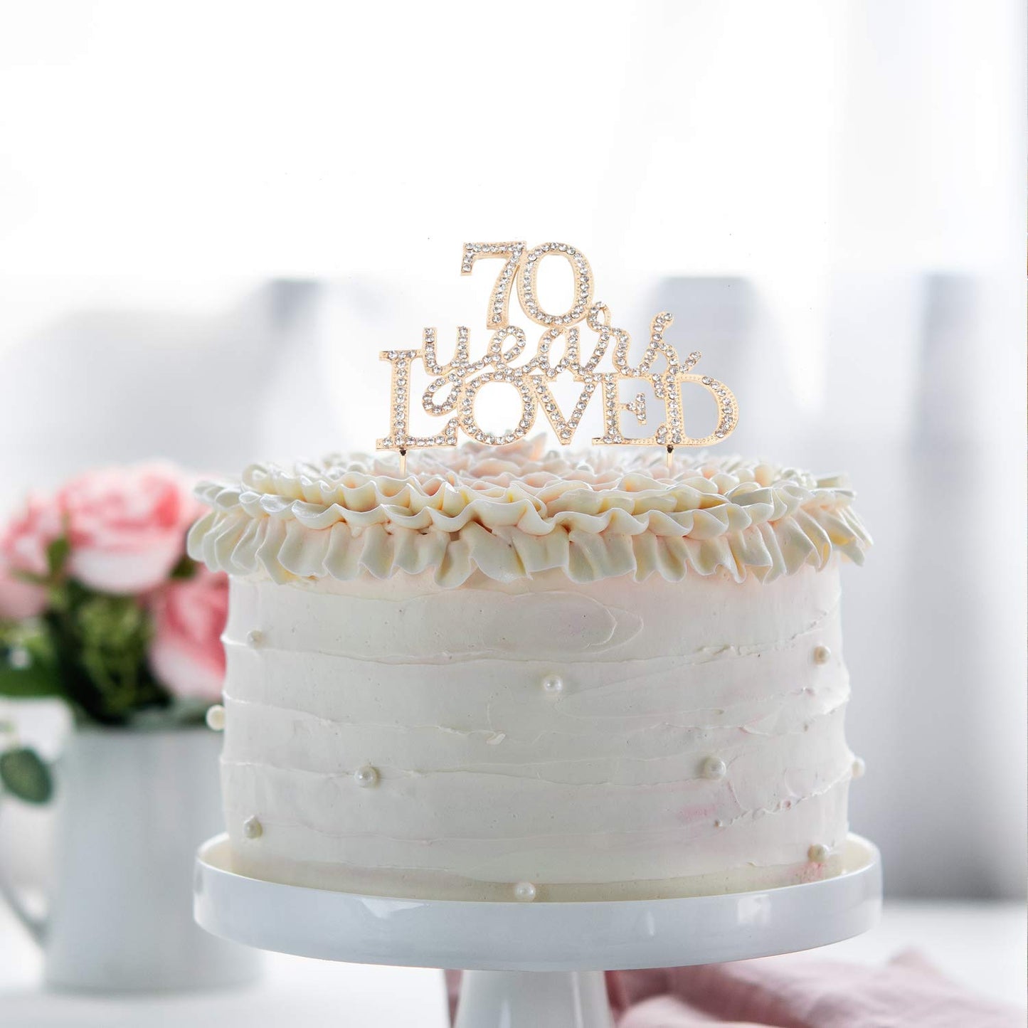 70 Years Loved Crystal Cake Topper For 70 Years Birthday Or 70Th Wedding Anniversary Rhinestone Metal Party Decoration Gold