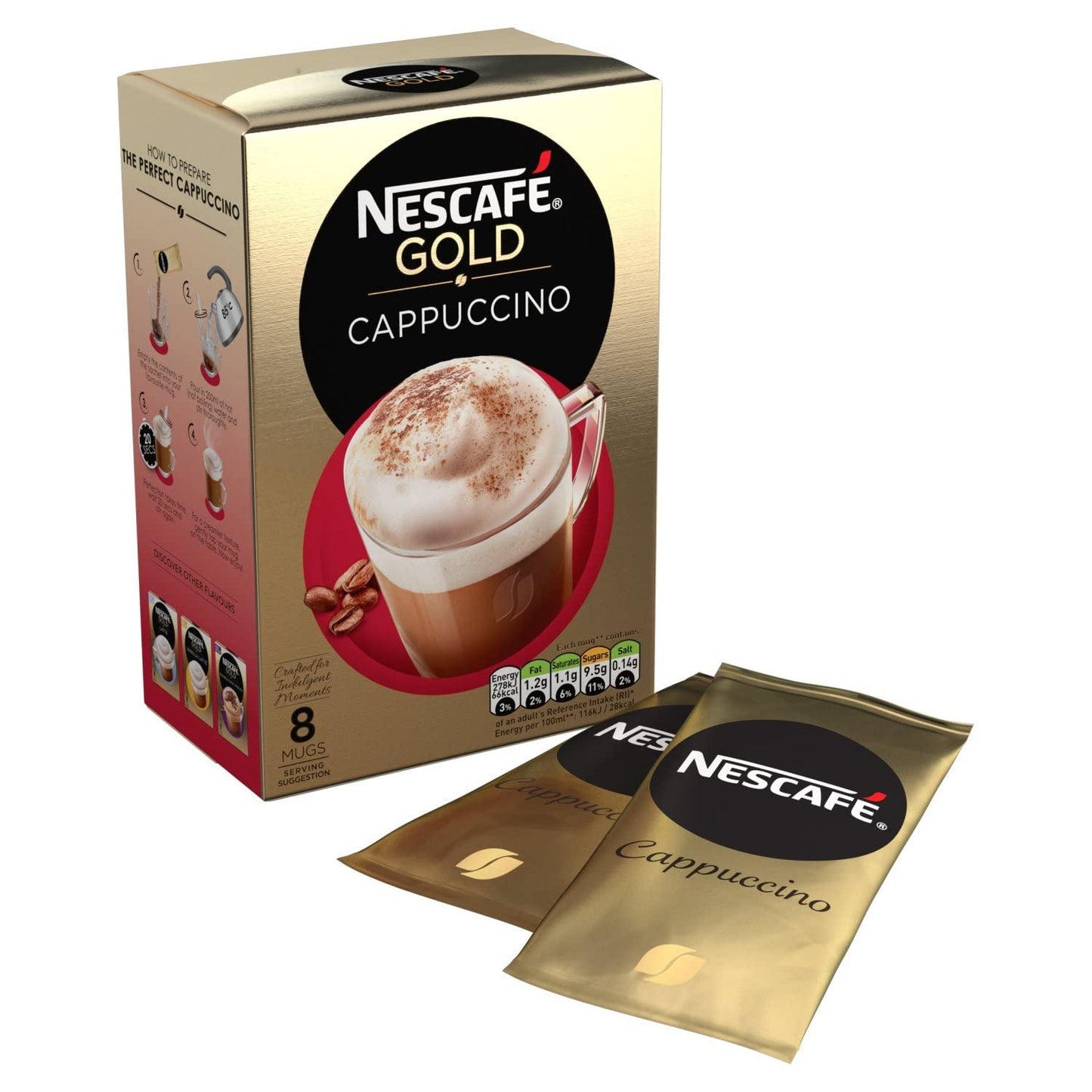 Nescafe gold cappuccino Unsweetened Taste coffee, 8 x 142 g