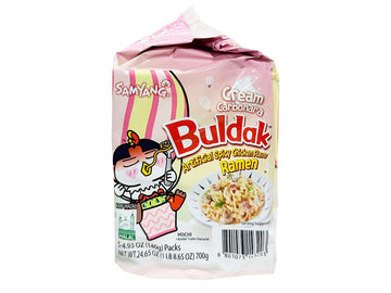 Samyang Buldak Hot Spicy Chicken Flavor Ramen,Korean Stir-Fried Instant Package Noodle Cream Carbonara,1 Bag With 5 Pack,4.93 Oz