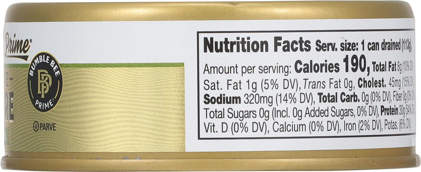 Bumble Bee Prime Solid White Albacore Tuna In Olive Oil, 5 Oz Can - Premium Wild Caught Tuna - 30G Protein Per Serving - Non-Gmo Project Verified, Gluten Free, Kosher