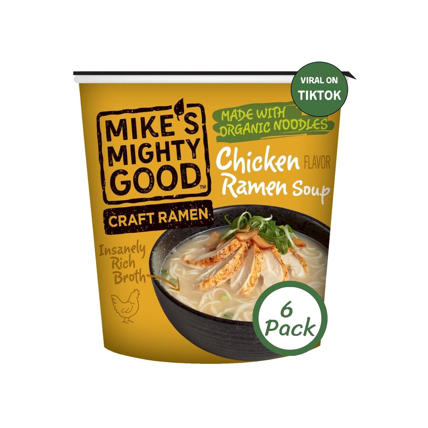 Mike'S Mighty Good Craft Ramen, Chicken Ramen Soup, 1.6 Oz Cups (Pack Of 6)