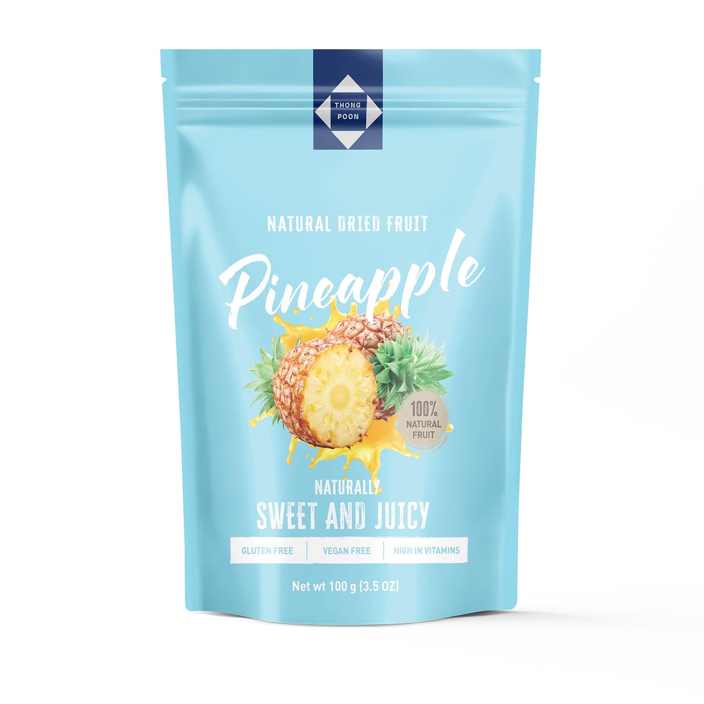 Natural Dried Pineapple - Top-Grade Quality Naturally Sweet & Juicy Soft & Chewy Gluten-Free Vegan Healthy Snack Option High In Vitamins 3.5Oz (100Gram) - Authentic Taste Of Thailand