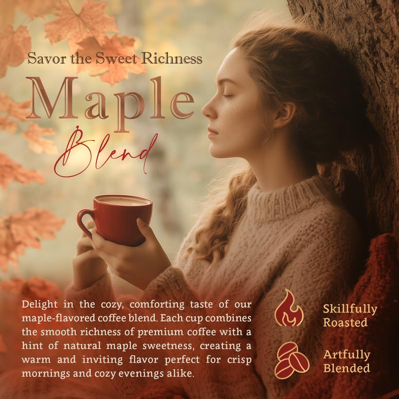 Maple Flavored Whole Bean Coffee - Organic, Single Origin, Medium Roast, 100% Arabica, Naturally Flavored - 16 Oz Bag - By Coffe