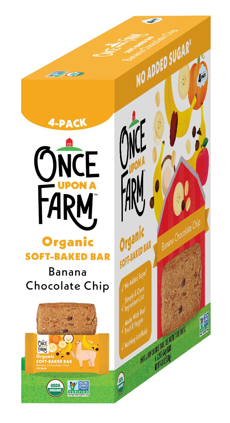 Once Upon a Farm | Organic Banana Chocolate Chip Soft Baked Bar | Chocolate, Banana, Vanilla & Oats | Made with Real Fruit & Veg