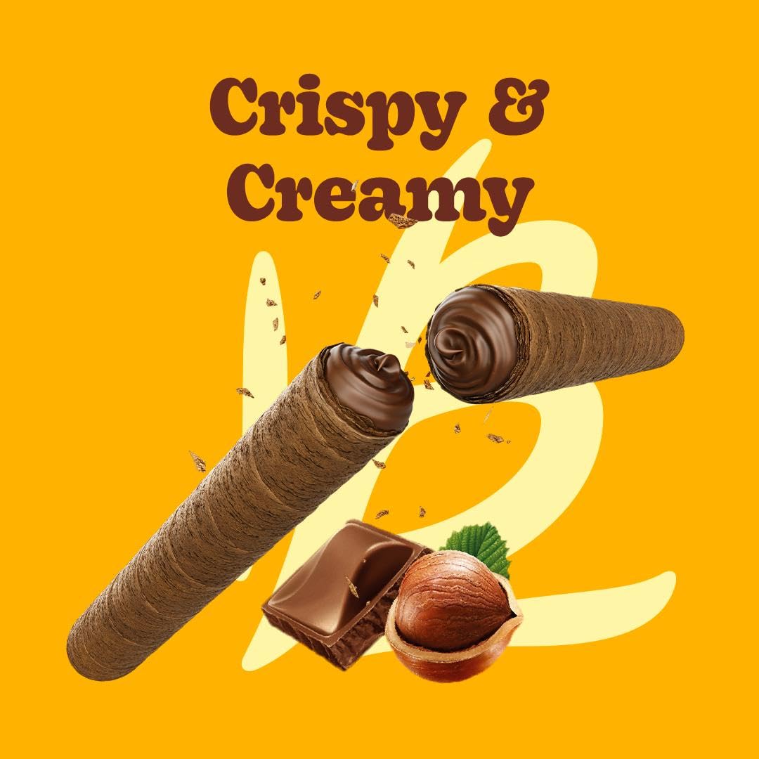 Bauducco Chocolate Hazelnut Wafer Rolls, 14.1 oz - Crispy Cream-Filled Gourmet Cookies, Perfect for Coffee & Gift Baskets