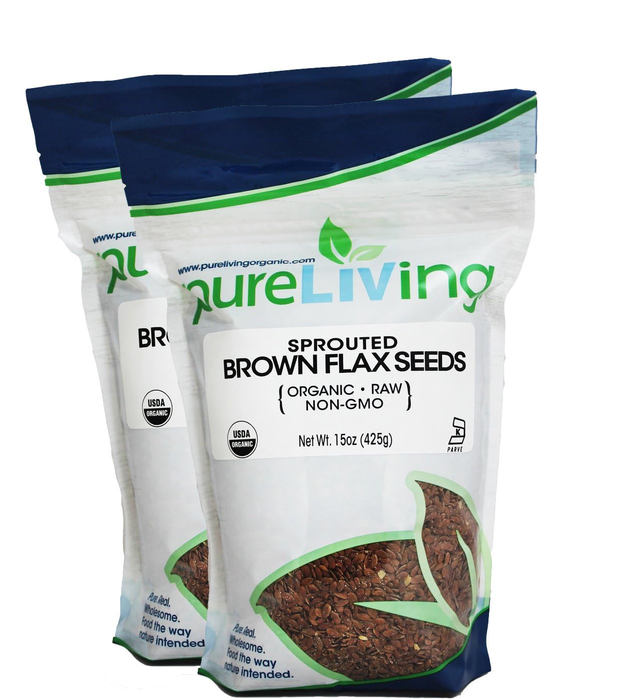 Pure Living Sprouted Brown Flax Seeds, 2 Packs -15 Ounce Each