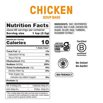 Fody Foods Chicken Soup Base & Seasoning, 10.6 Oz, Ready to Use, Garlic and Onion Free, Low FODMAP Certified, Gut & IBS Friendly