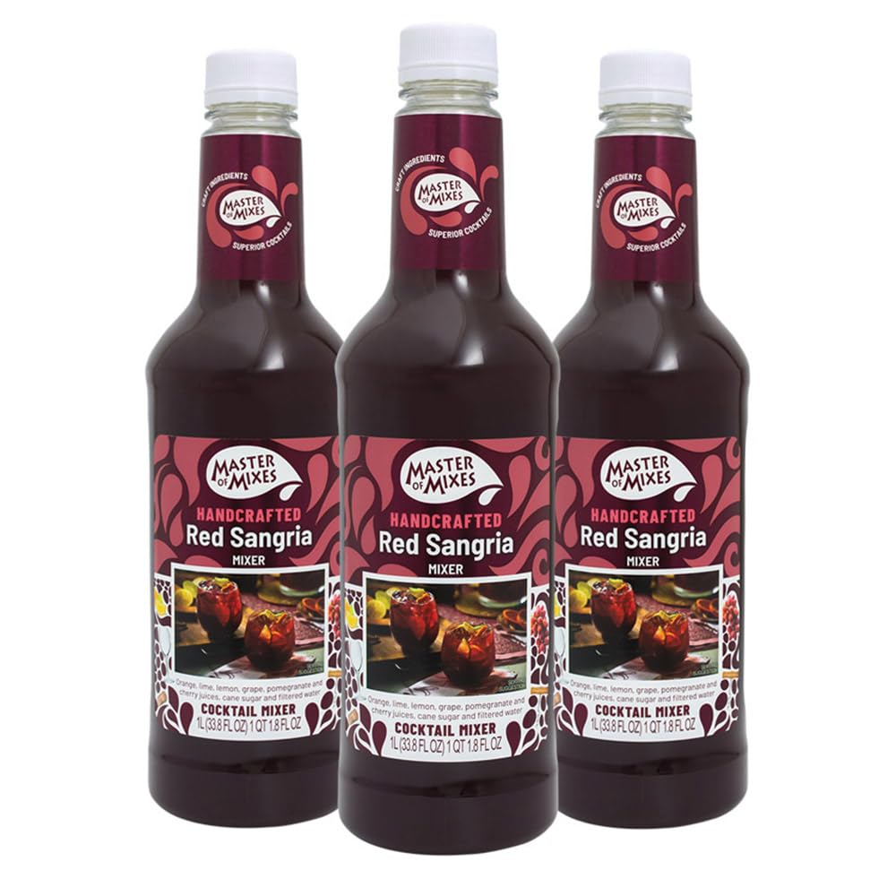 Master Of Mixes Red Sangria Drink Mix Ready To Use 1 Liter Bottle (33.8 Fl Oz) Pack Of 3