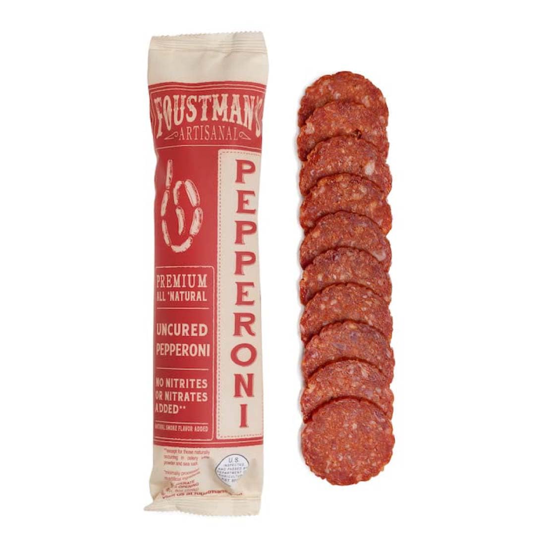 Foustmans Salami Pork and Beef Pepperoni, Nitrate-Free, Naturally Cured, Gluten-Free, Dairy-Free, 8 Oz Sticks