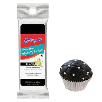 Bakerpan Premium Rolled Black Fondant For Cake Decorating, Vanilla Flavor - 4.4 Ounces (Made In Usa)