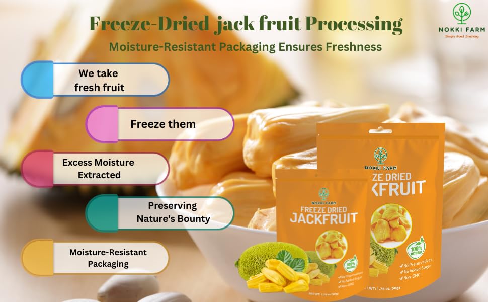 (Pack Of 3) Nokki Farm Freeze Dried Jackfruit Chips | Dried Fruit Snacks | Unsweetened Dried Jackfruit Chips | Gluten Free Healt