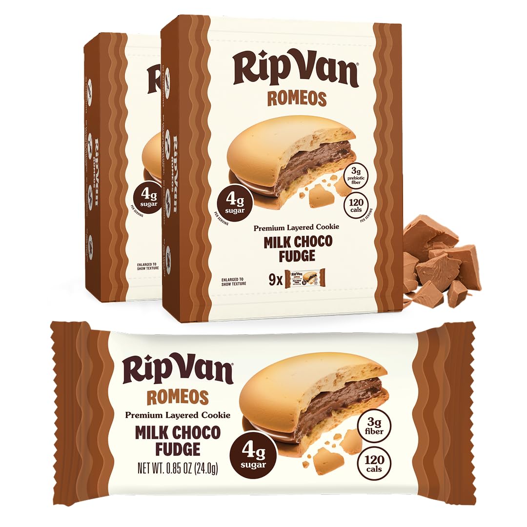 Rip Van Romeos Milk Choco Fudge Cookies - Low Sugar Cookies - Healthy Keto Snack - Individual 2 Packs (18 Count)