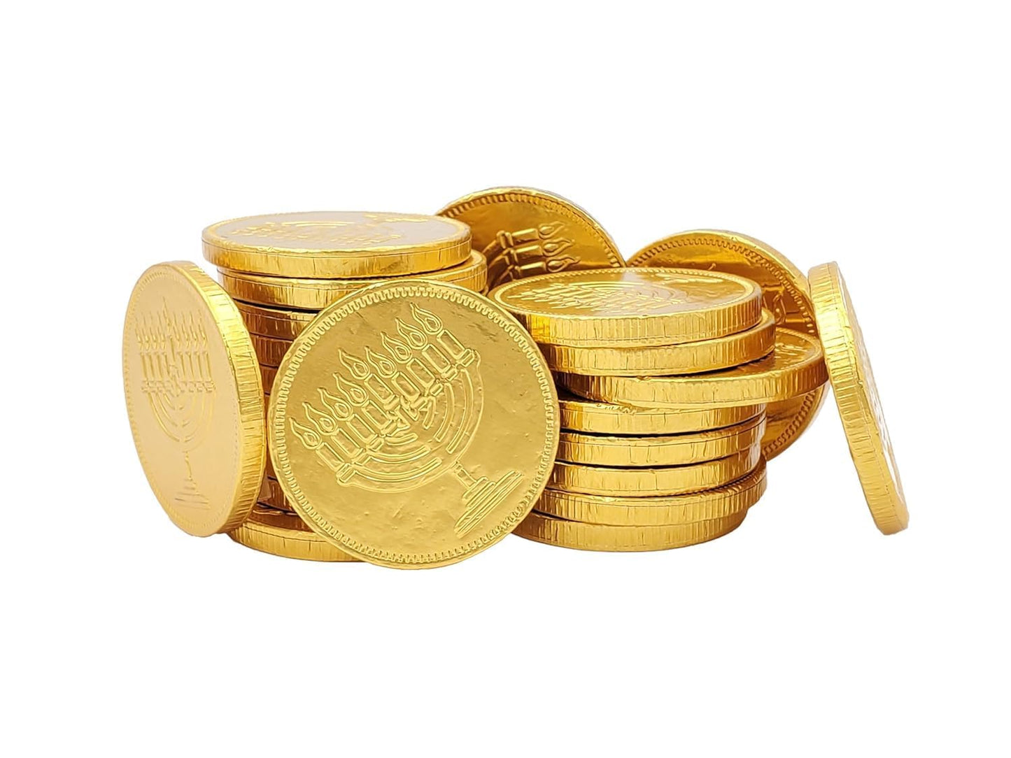 The Dreidel Company Hanukkah Gelt Coins, Made In Israel, Kosher Certified Chanukah Coins Box, 0.42 Oz Each (Single, 24 Mesh Bags