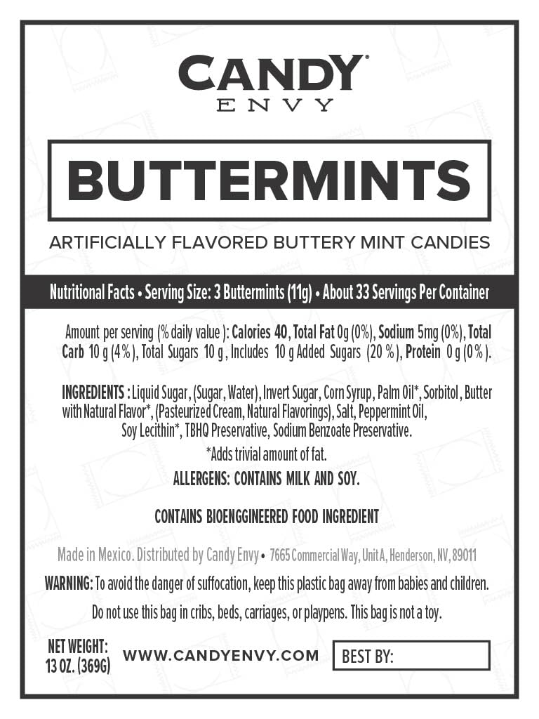 Candy Envy - Blue Wrapped Buttermints - 13 Oz. Bag - 100 Indiv. Wrapped Mints