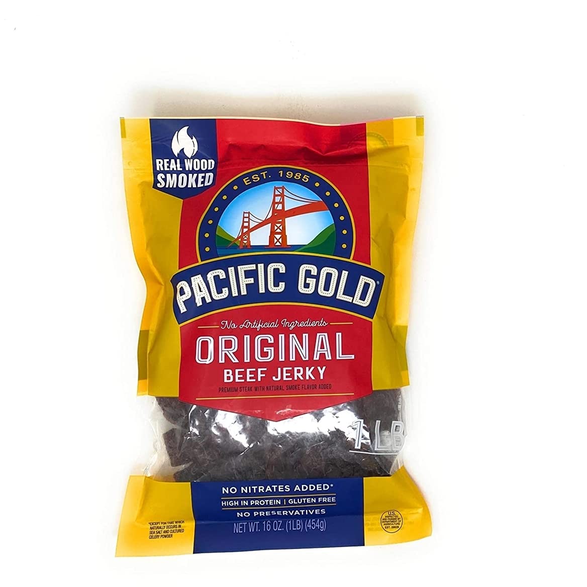 Pacific Gold Beef Jerky, Original Flavor, 1 Pound Bag, 16 Count, Model 7F-SJWL-9DWA