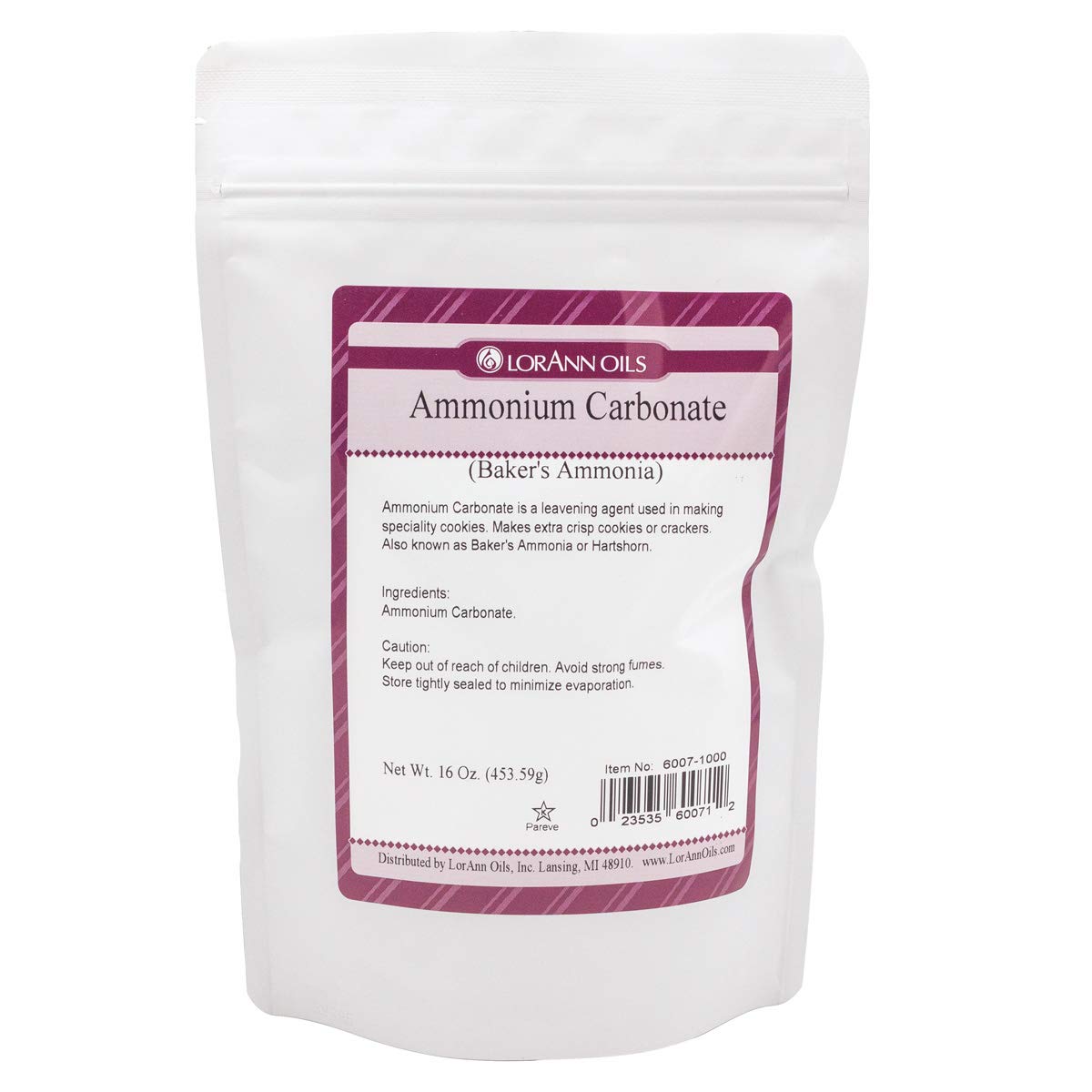Lorann Oils Baker'S Ammonia (Ammonium Carbonate) - Ideal For Springerle & Thin, Crispy Cookies, Perfect With Wooden Cookie Molds, Hirschhornsalz Hartshorn Ammonium Carbonate For Baking - 16Oz