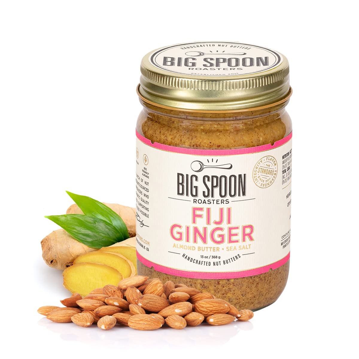 Big Spoon Roasters Fiji Ginger Almond Butter W/Sea Salt - Keto Friendly, Low Sugar Almond Butter - Crunchy Almond Butter With Be