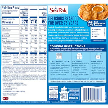 SeaPak Coconut Shrimp, Frozen Shrimp with Crispy Coconut Breading, Includes Orange Marmalade Sauce, 10 oz