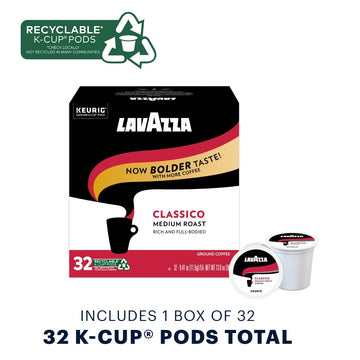 Lavazza Classico Single-Serve Coffee K-Cup Pods For Keurig Brewer, Medium Roast, Caps Classico, 32 Count (Pack Of 4) Full-Bodied