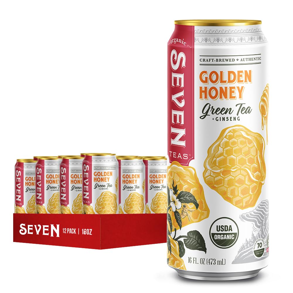 Seventeas Golden Honey Green Tea 16 Oz (Pack Of 12 Cans) Lightly Sweetened Organic Iced Tea