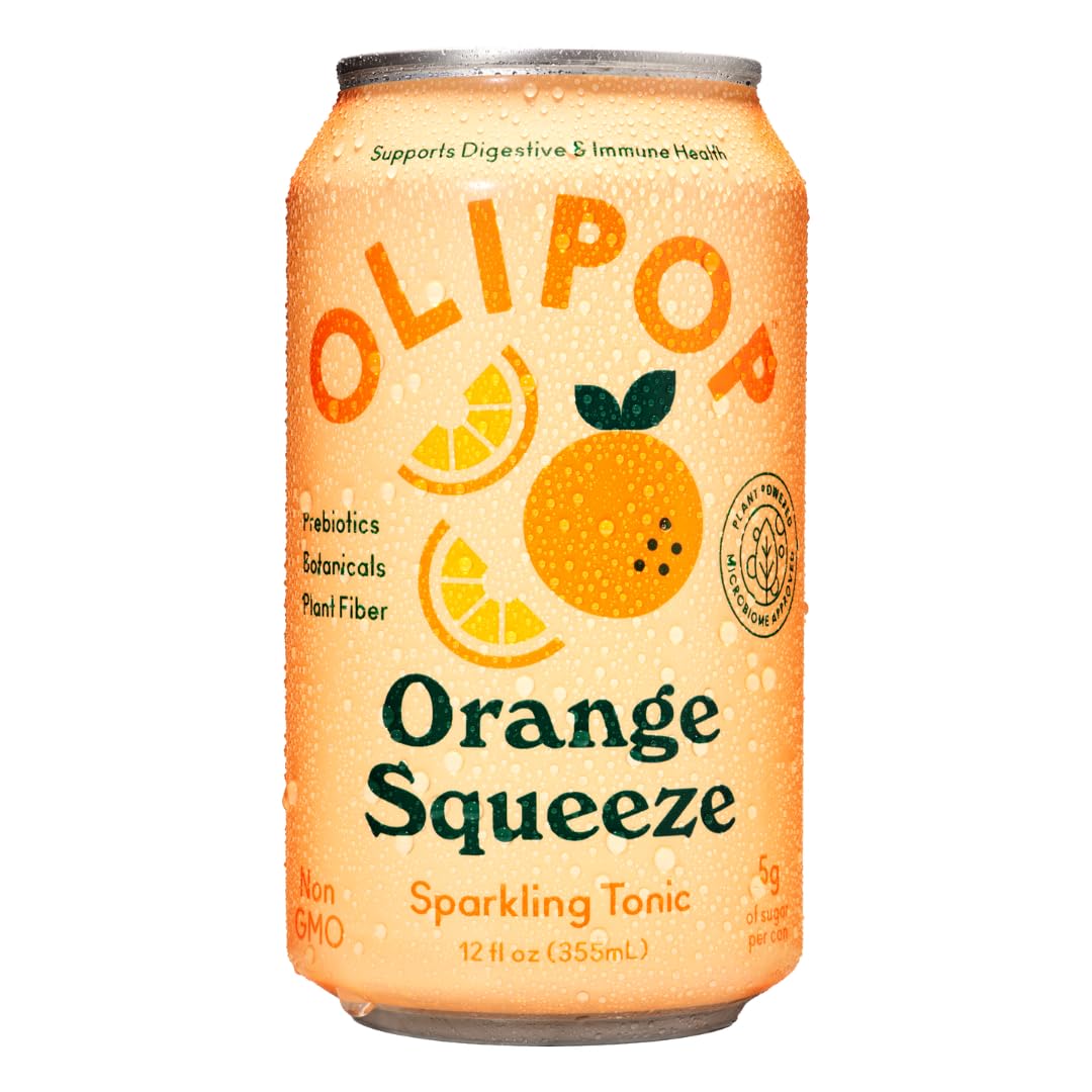 OLIPOP Prebiotic Soda Pop, Orange Squeeze, A New Kind of Soda Packed with Prebiotics, Fiber, and Botanicals, Gluten Free, Vegan,